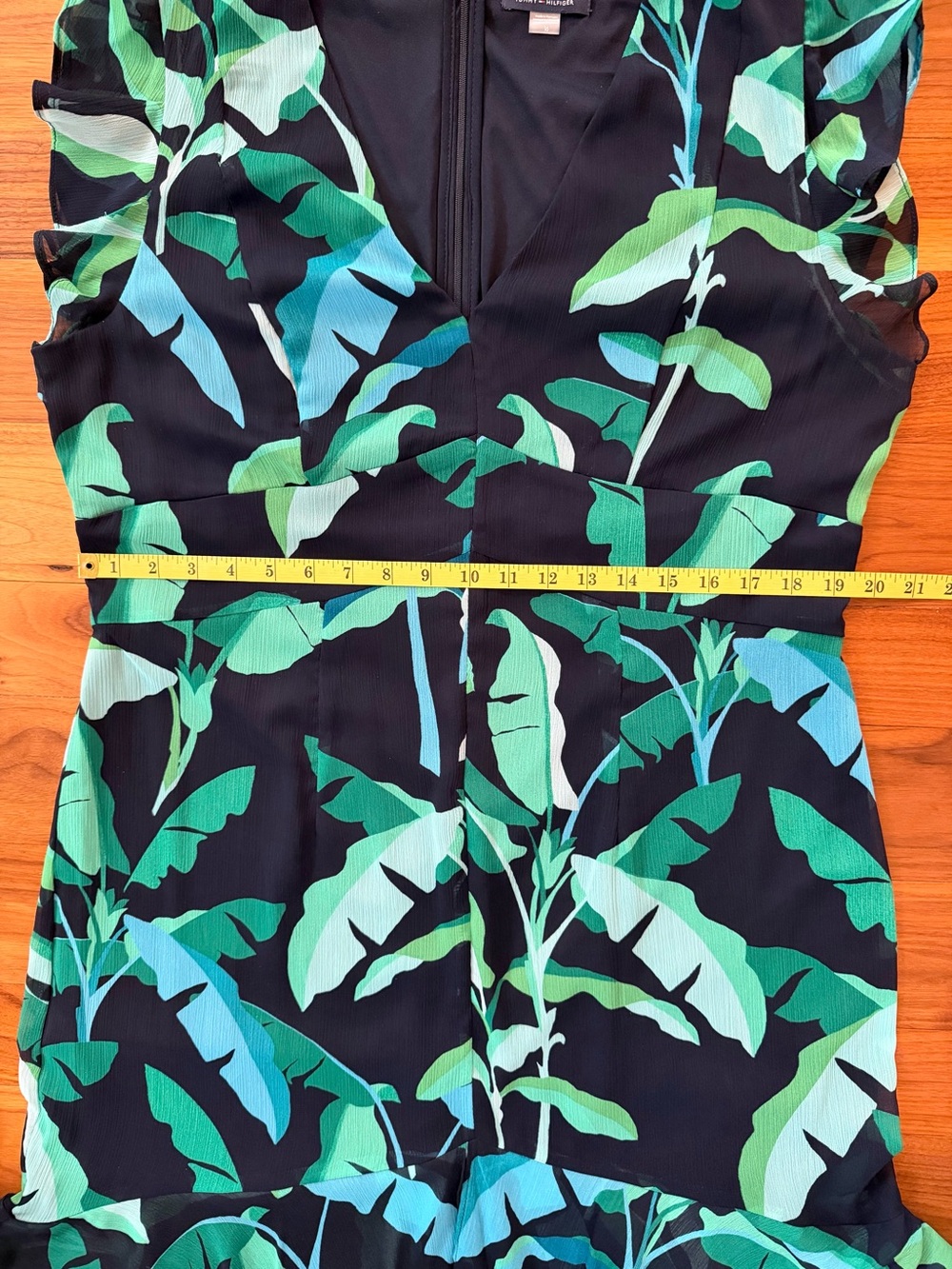 Tommy Hilfiger Riviera Floral Chiffon High Low Midi Dress Size 16 Ruffle Leaf - Picture 10 of 16
